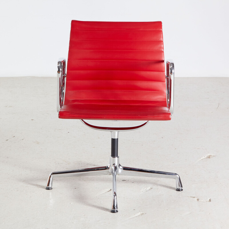 Vintage Red Model EA108 swivel office chair by Charles & Ray Eames for vitra 1980s