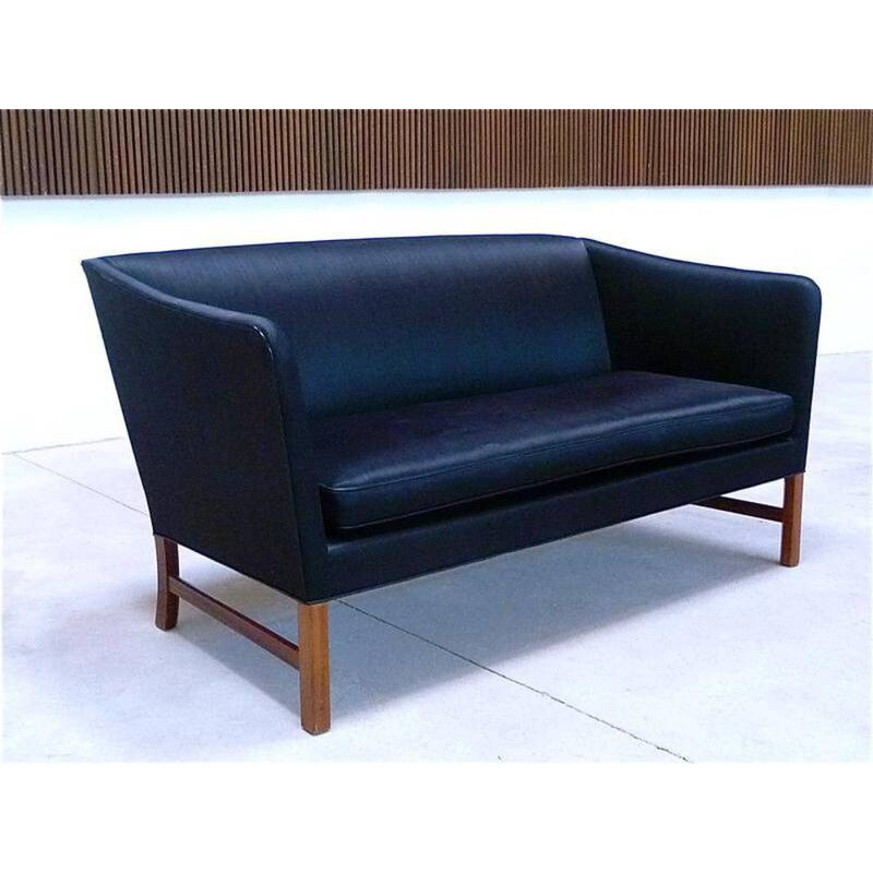 2-seater Scandinavian A.J. Iversen sofa in black horsehair, Ole WANSCHER - 1960