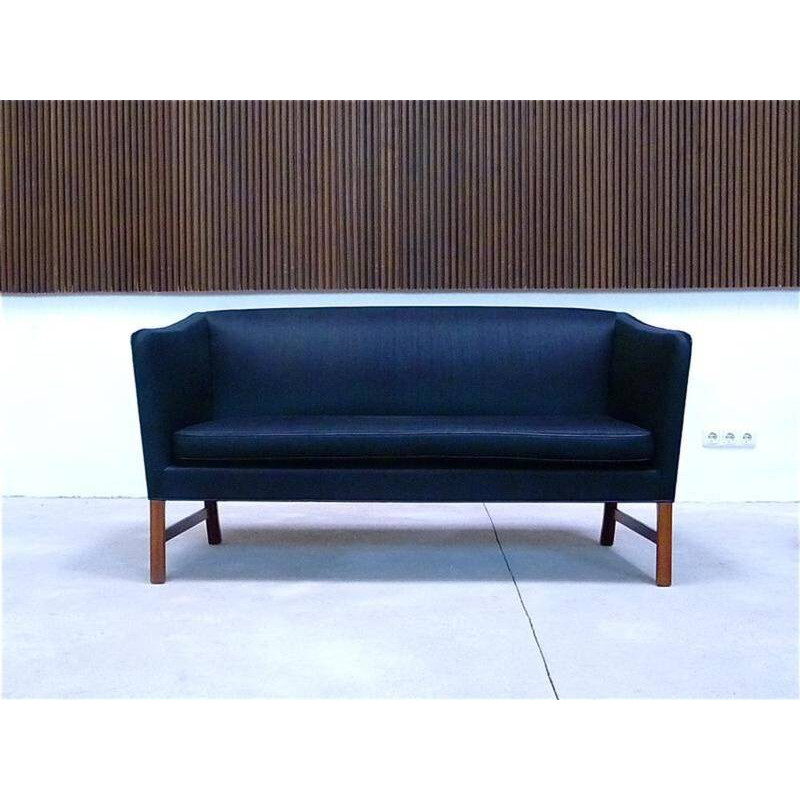 2-seater Scandinavian A.J. Iversen sofa in black horsehair, Ole WANSCHER - 1960