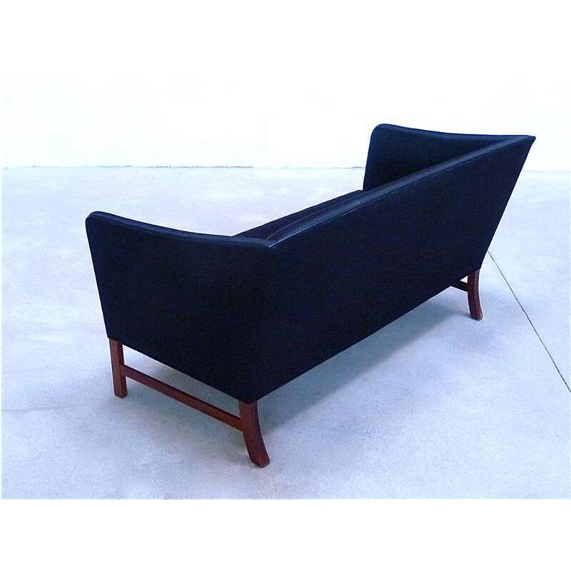 2-seater Scandinavian A.J. Iversen sofa in black horsehair, Ole WANSCHER - 1960