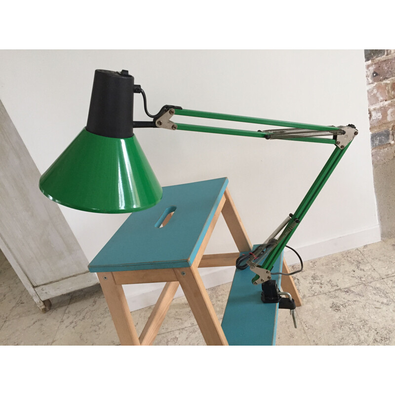 Lampe industrielle vintage d'architecte verte 1970