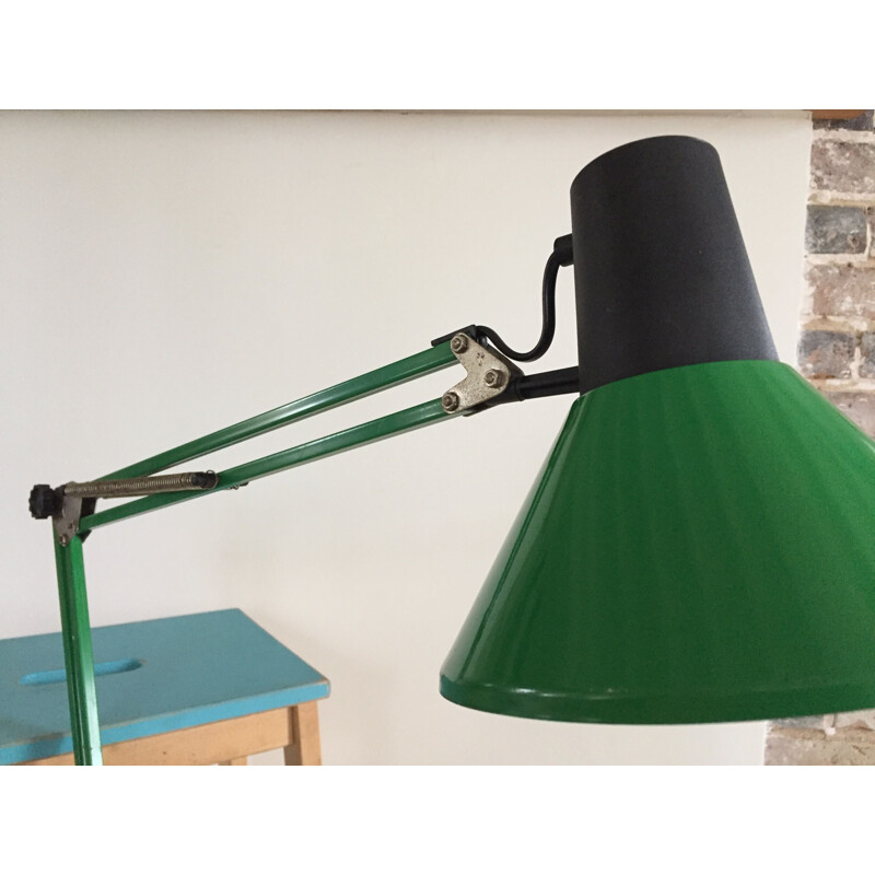 Lampe industrielle vintage d'architecte verte 1970