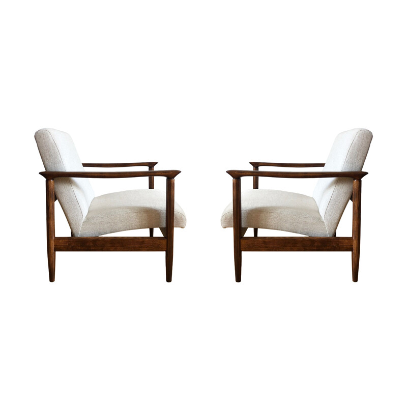 Pair of vintage Beige Armchairs Model GFM-142 by Edmund Homa for Gościcińskie Fabryki Mebli, 1960s