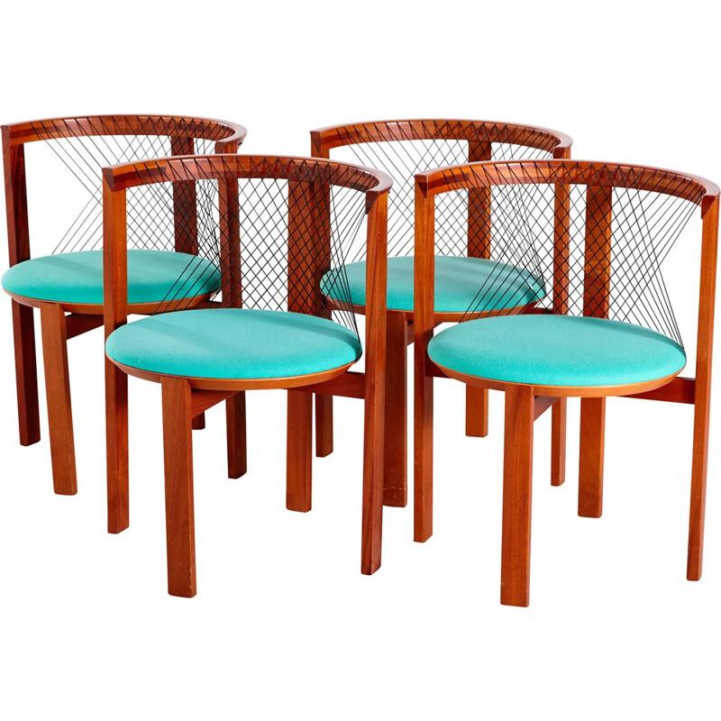 Set of 4 vintage String dining chairs by Niels Jørgen Haugesen for Tranekaer Furniture, Danish 1980s