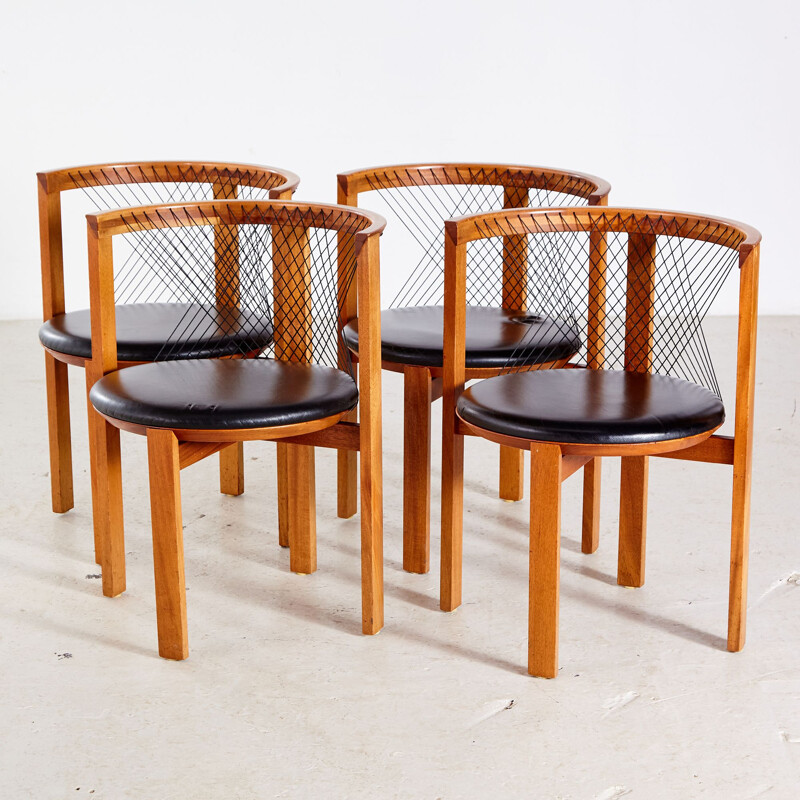 Set of 4 vintage String dining chairs by Niels Jørgen Haugesen for Tranekær Furniture 1980s