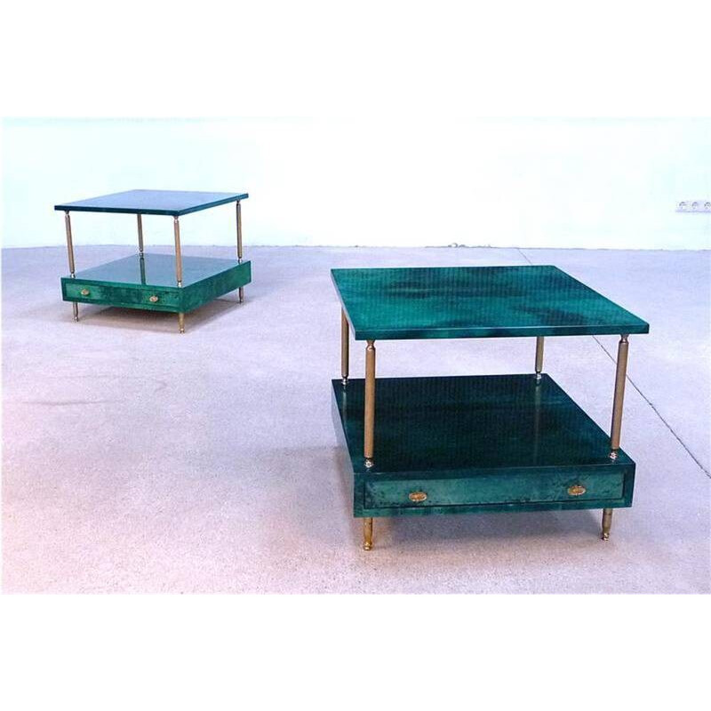 Pair of Italian Tura green side tables, Aldo TURA - 1960s