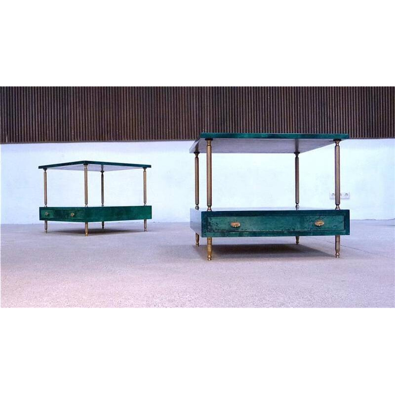 Pair of Italian Tura green side tables, Aldo TURA - 1960s