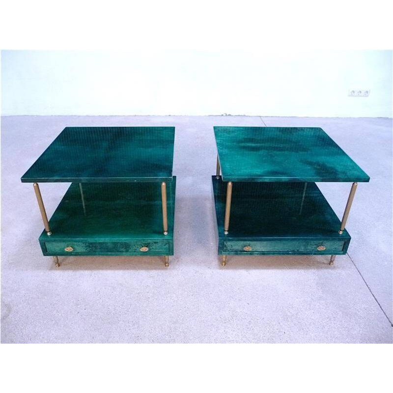 Pair of Italian Tura green side tables, Aldo TURA - 1960s