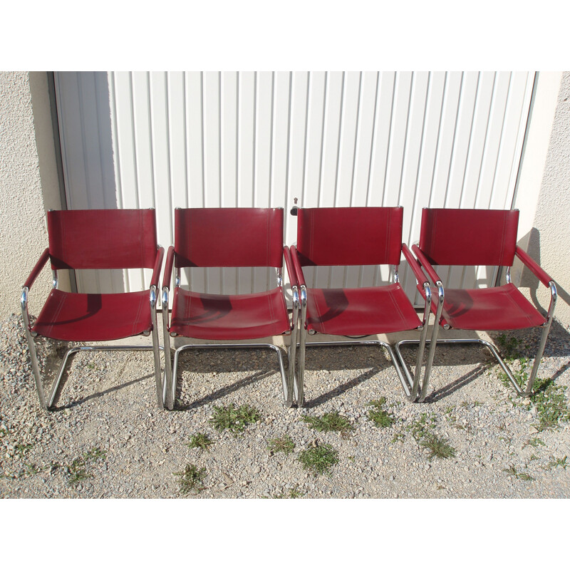 Set of 4 vintage leather and chrome chairs by Marcel Breuer