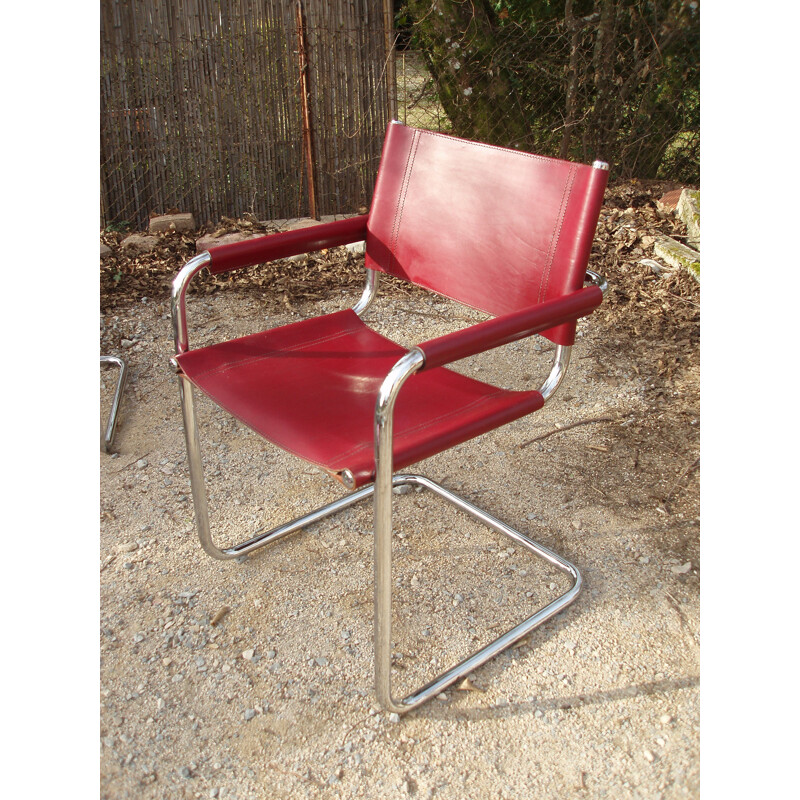 Set of 4 vintage leather and chrome chairs by Marcel Breuer