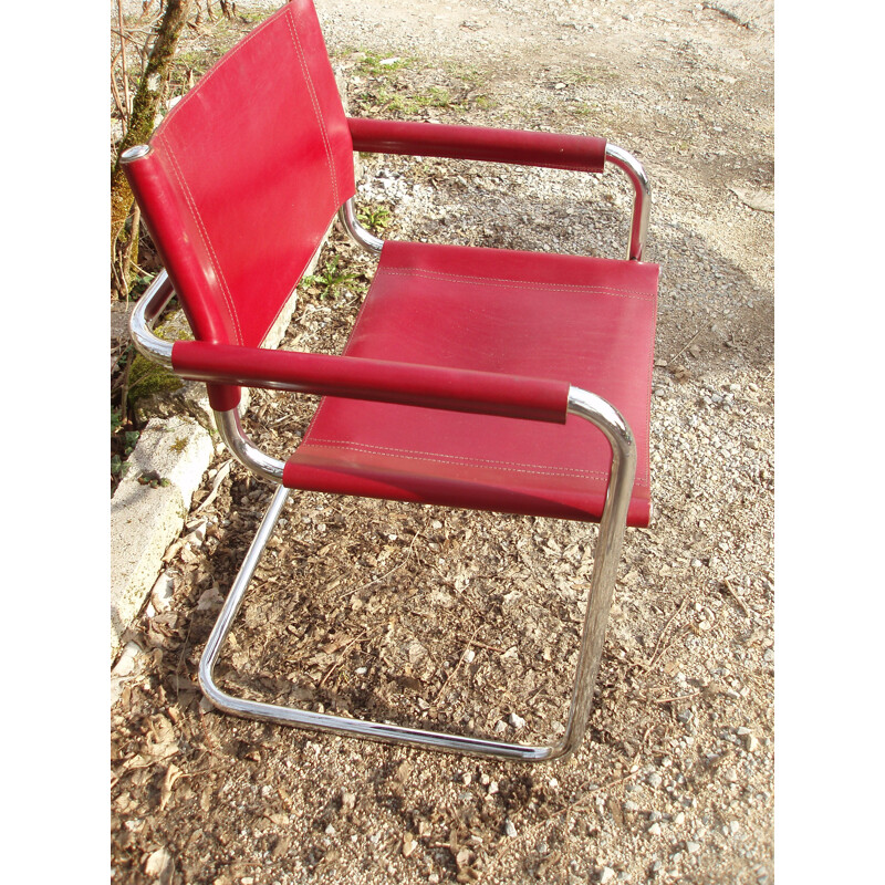 Lot de 4 chaises vintage en cuir et chrome de Marcel Breuer
