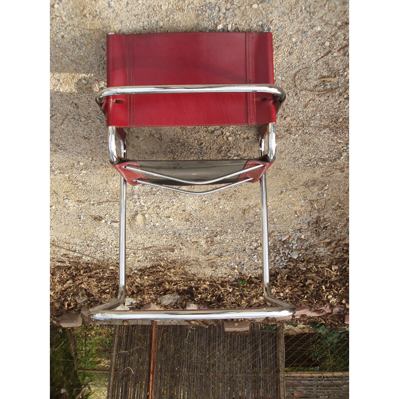 Lot de 4 chaises vintage en cuir et chrome de Marcel Breuer