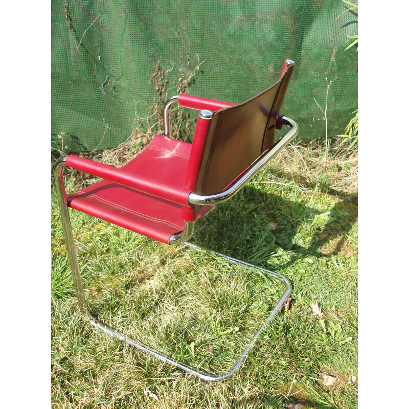 Set of 4 vintage leather and chrome chairs by Marcel Breuer