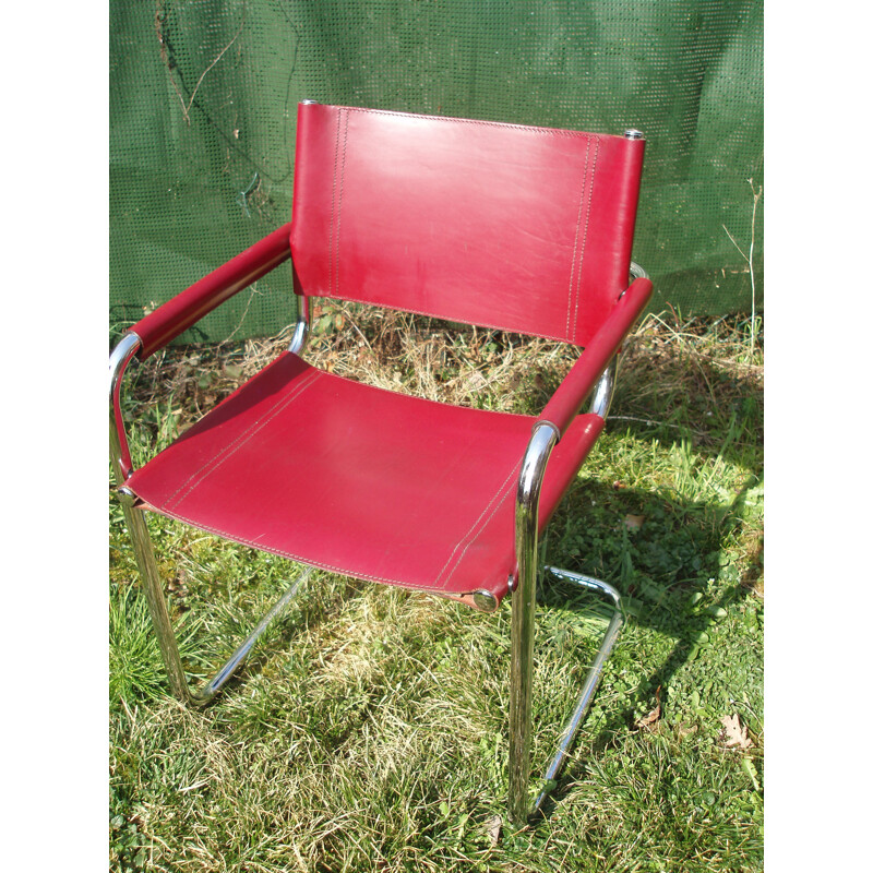 Set of 4 vintage leather and chrome chairs by Marcel Breuer