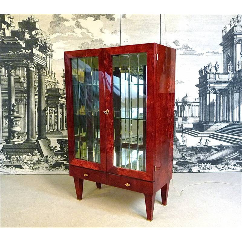 Tura Italian red sideboard in wood and goatskin, Aldo TURA - 1960s