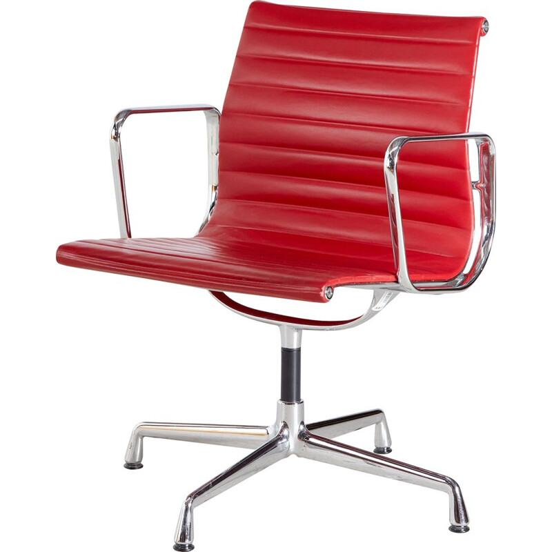Vintage Red Model EA108 swivel office chair by Charles & Ray Eames for vitra 1980s