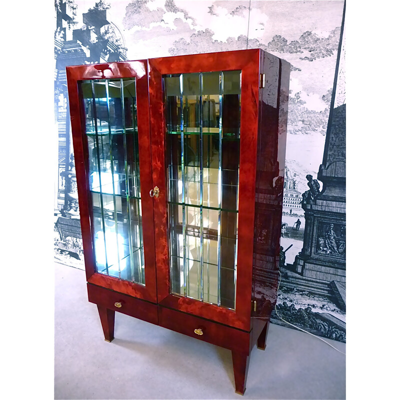 Tura Italian red sideboard in wood and goatskin, Aldo TURA - 1960s