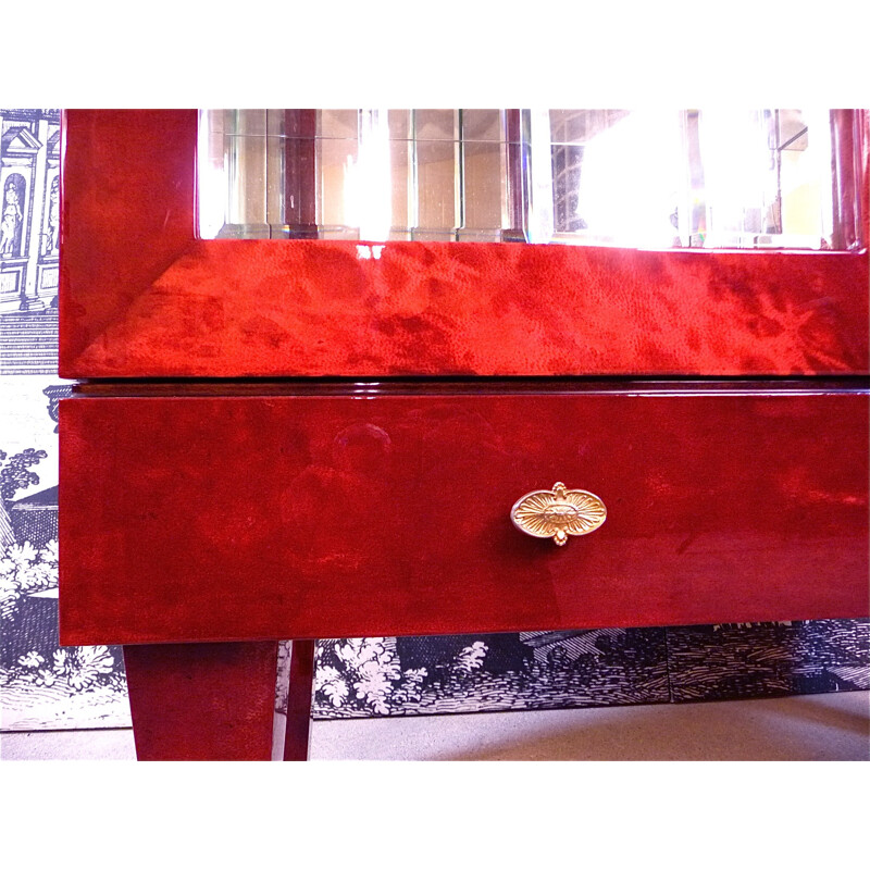 Meuble de rangement italien rouge Tura en bois et papier parcheminé, Aldo TURA - 1960