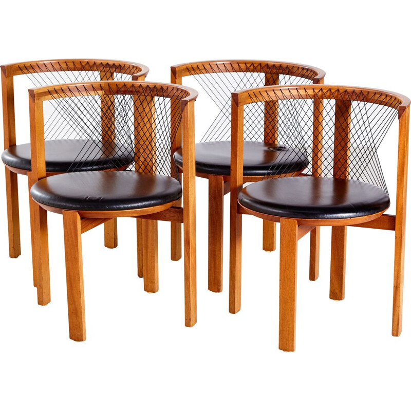 Set of 4 vintage String dining chairs by Niels Jørgen Haugesen for Tranekær Furniture 1980s