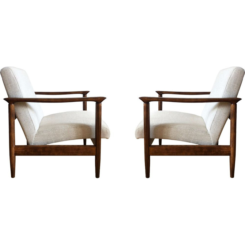 Pair of vintage Beige Armchairs Model GFM-142 by Edmund Homa for Gościcińskie Fabryki Mebli, 1960s