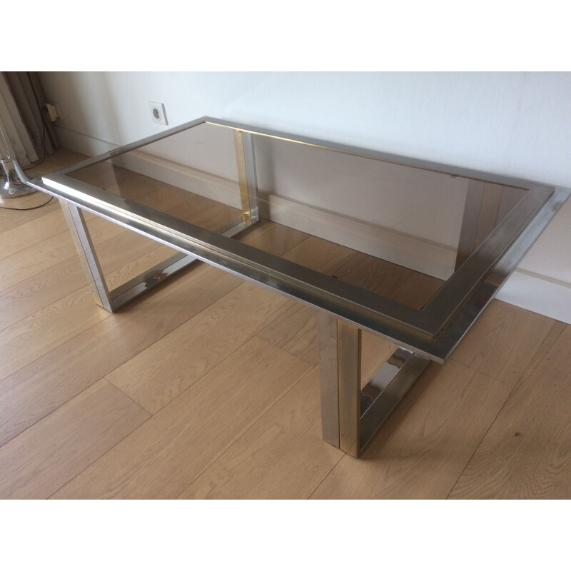 Vintage chrome and brass coffee table by Romeo Rega, Italy 1970