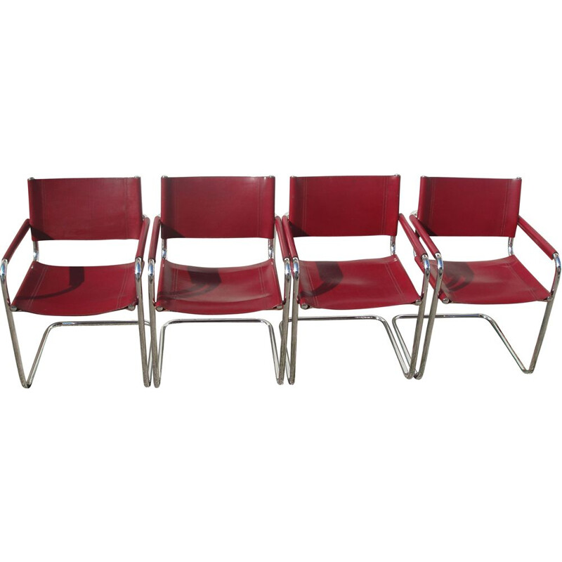 Set of 4 vintage leather and chrome chairs by Marcel Breuer