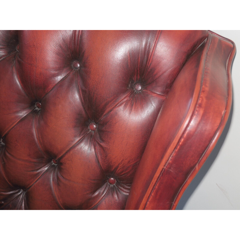 Vintage Tufted Leather Chesterfield Wing Lounge Chair 1970s