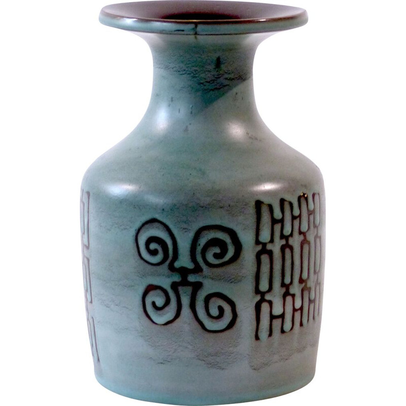 Large vintage Hellas vase with abstract motifs by Keramik Keruskas 1960