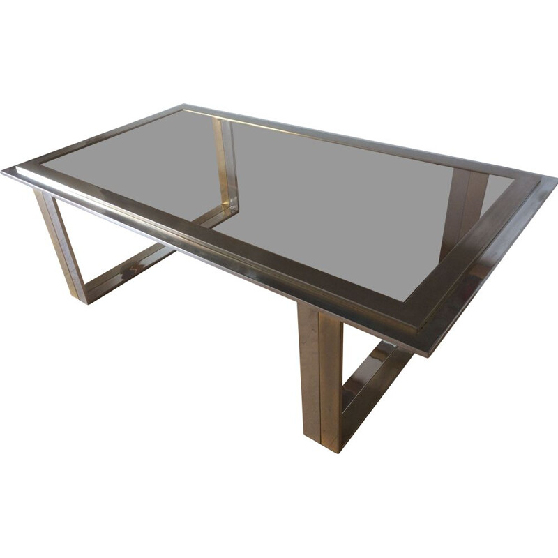 Vintage chrome and brass coffee table by Romeo Rega, Italy 1970