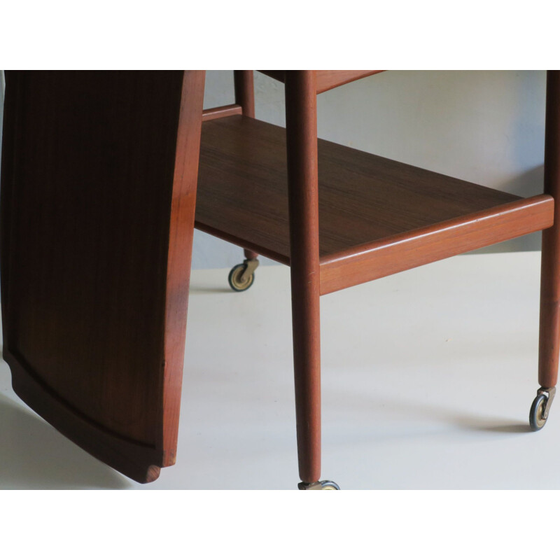 Vintage teak serving trolley with removable tray, Denmark 1960