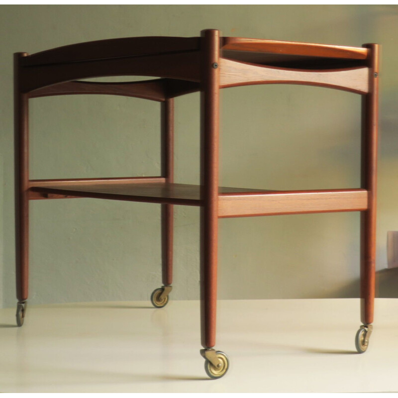 Vintage teak serving trolley with removable tray, Denmark 1960