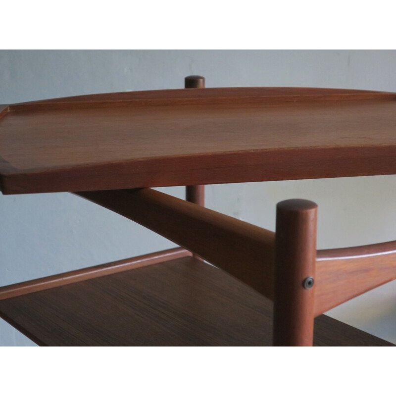 Vintage teak serving trolley with removable tray, Denmark 1960