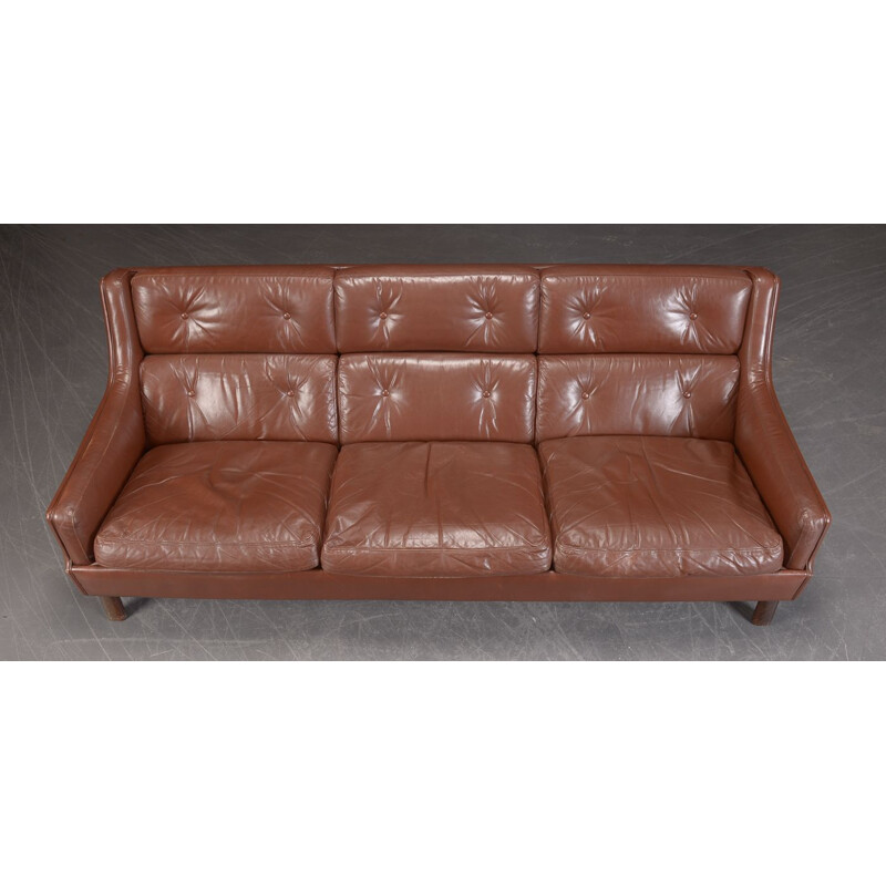 Vintage brown leather 3-seater sofa by Torbjorn Afdal for Stranda Industri, Norway