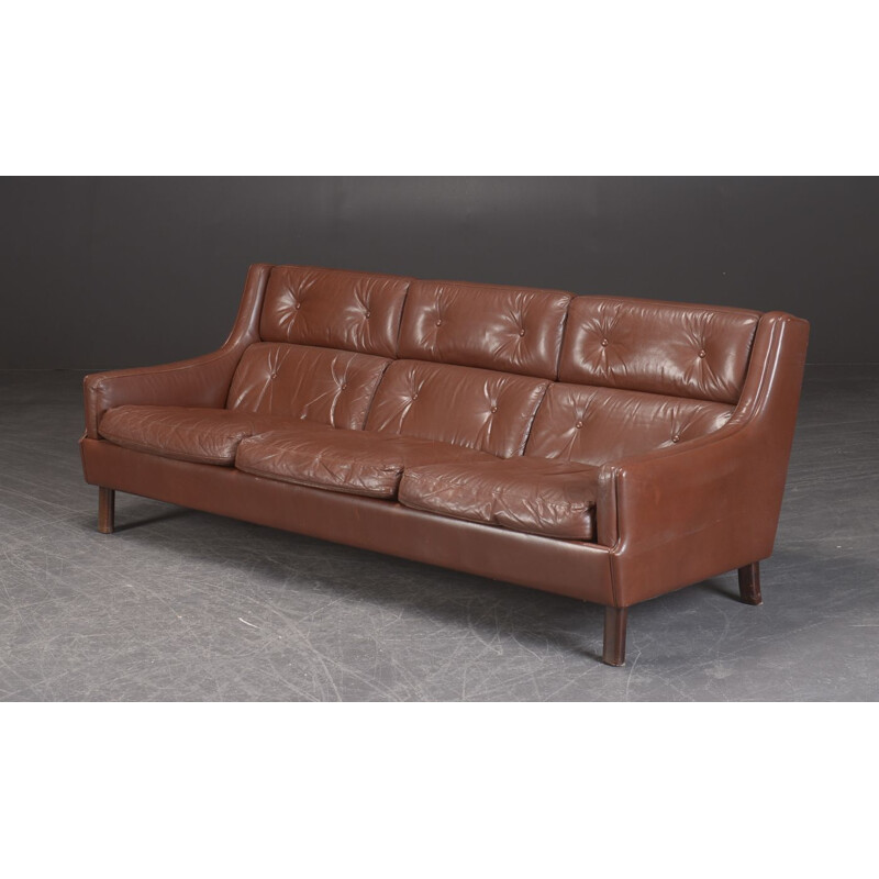 Vintage brown leather 3-seater sofa by Torbjorn Afdal for Stranda Industri, Norway