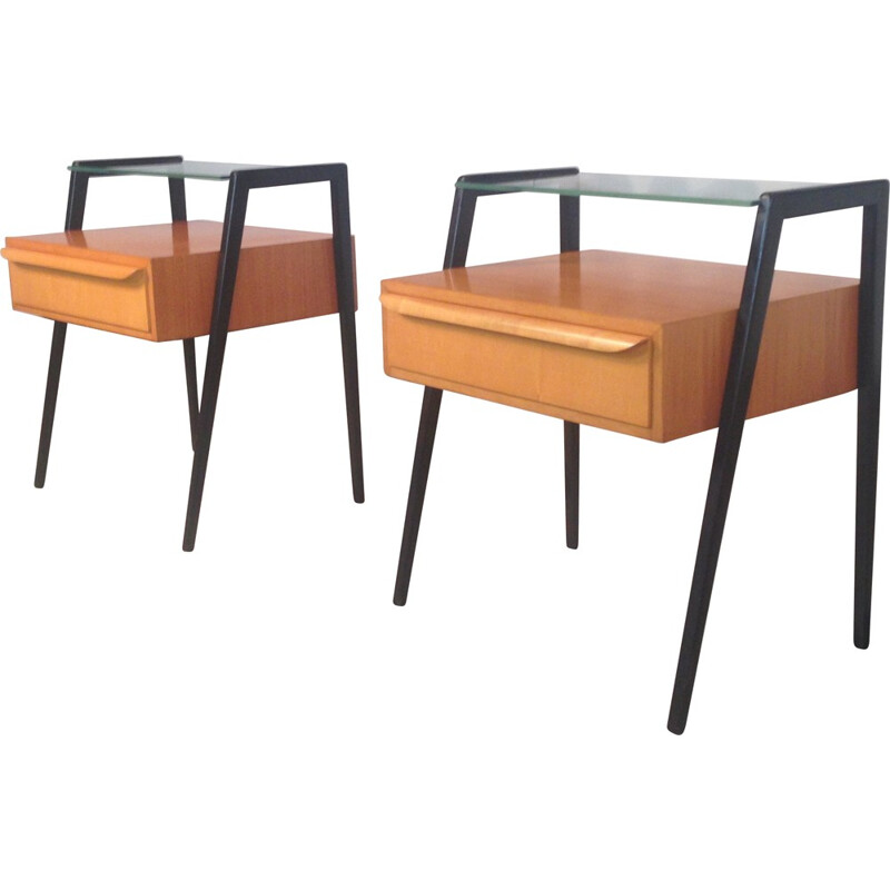 Pair of Italian night stands in lacquered wood and glass - 1960s