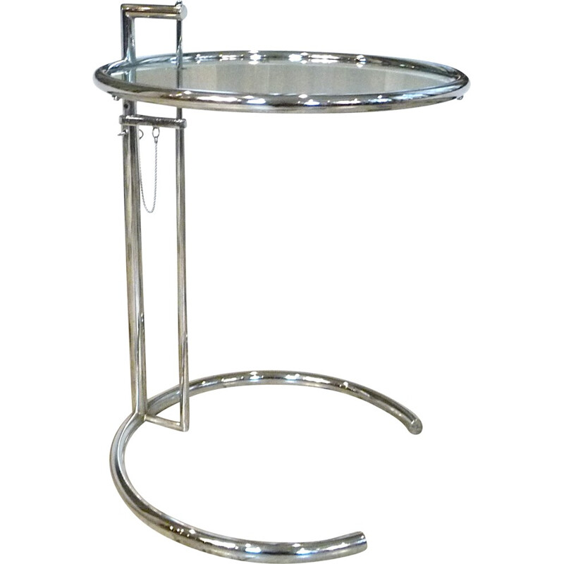 Adjustable Classicon "E 1027" table in crystal glass and chromed steel, Eileen GRAY - 1930s