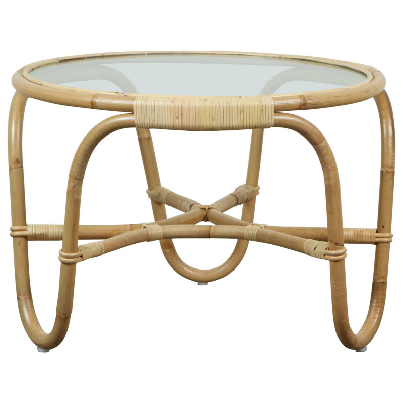 Vintage Rattan and glass coffee table