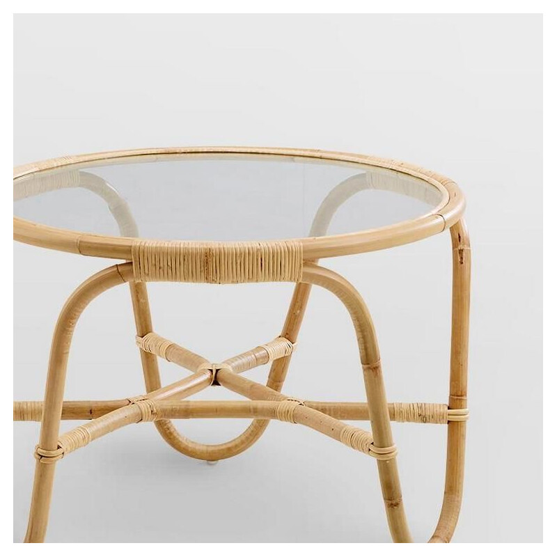 Vintage Rattan and glass coffee table