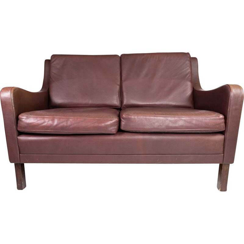 Canapé vintage deux places en cuir brun rouge par Stouby Furniture