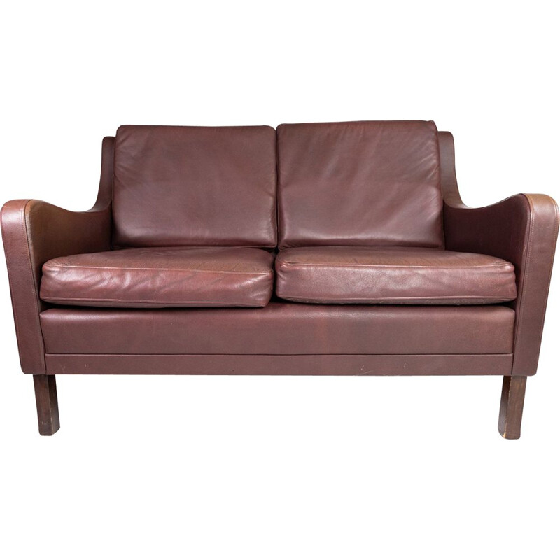 Vintage Two seater sofa with red brown leather by Stouby Furniture