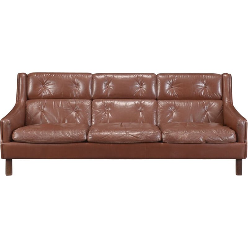 Vintage brown leather 3-seater sofa by Torbjorn Afdal for Stranda Industri, Norway