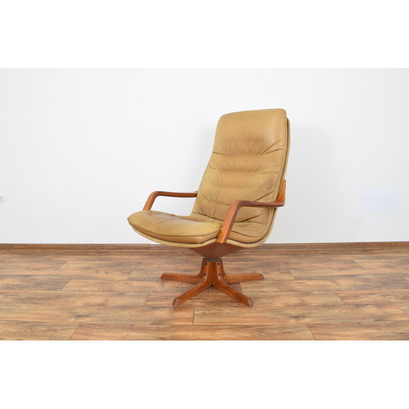 Chaise de bureau vintage en teck et cuir de Berg Furniture 1970