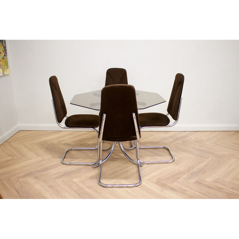 Mid-Century Glass Dining Table & Chairs Set 1960s