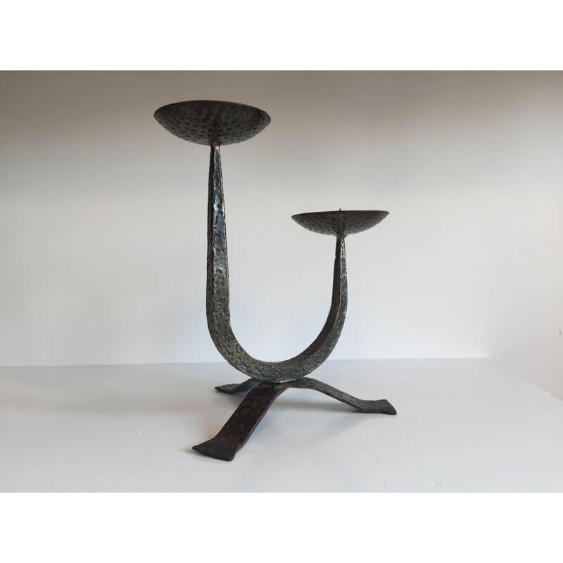 Vintage Brutalist Steel Table Candle Holder