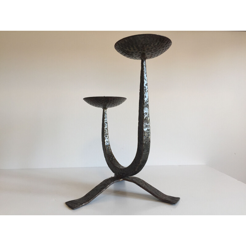 Vintage Brutalist Steel Table Candle Holder