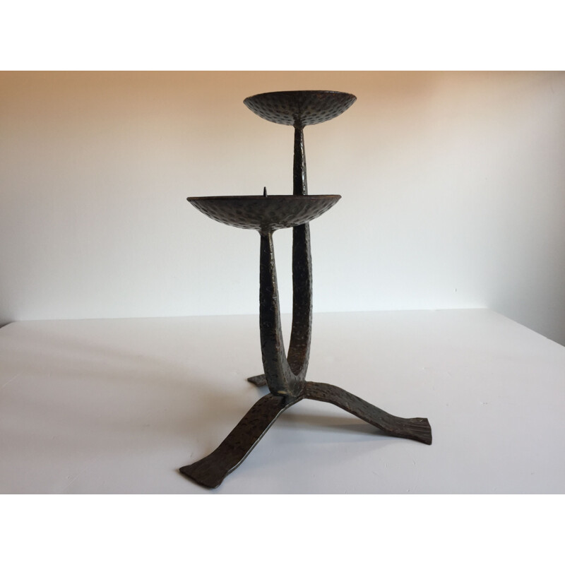 Bougeoir de table vintage en Acier Brutaliste