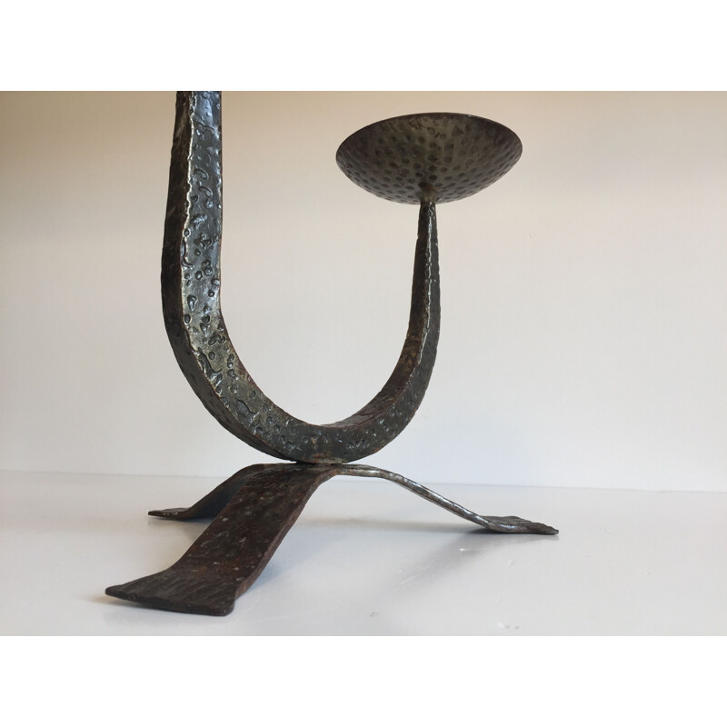 Vintage Brutalist Steel Table Candle Holder