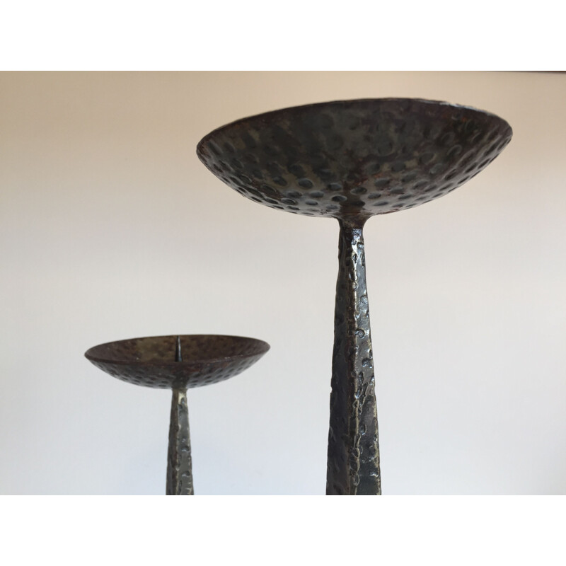 Vintage Brutalist Steel Table Candle Holder