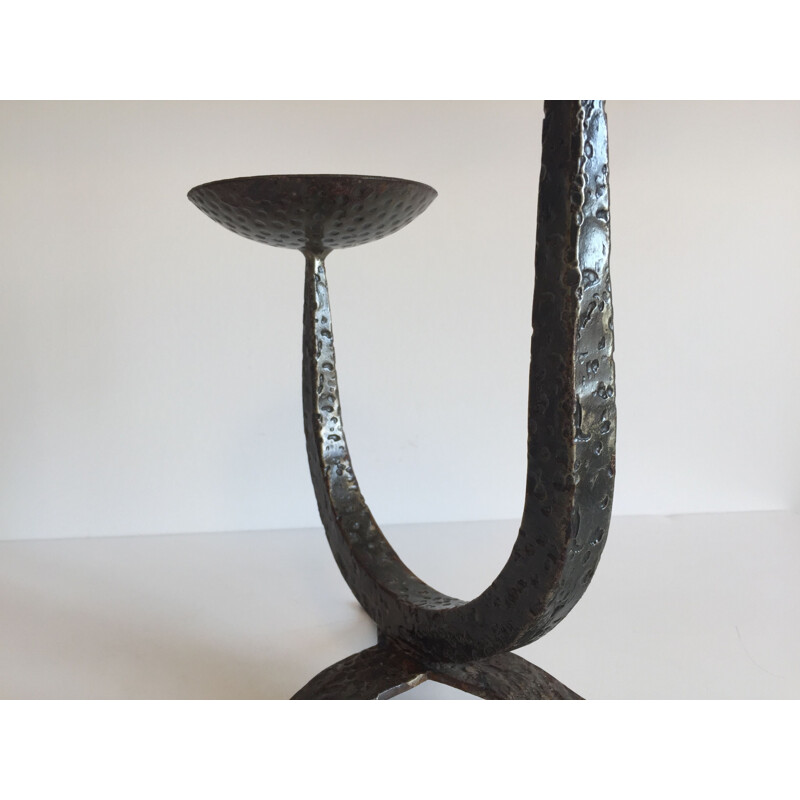 Vintage Brutalist Steel Table Candle Holder