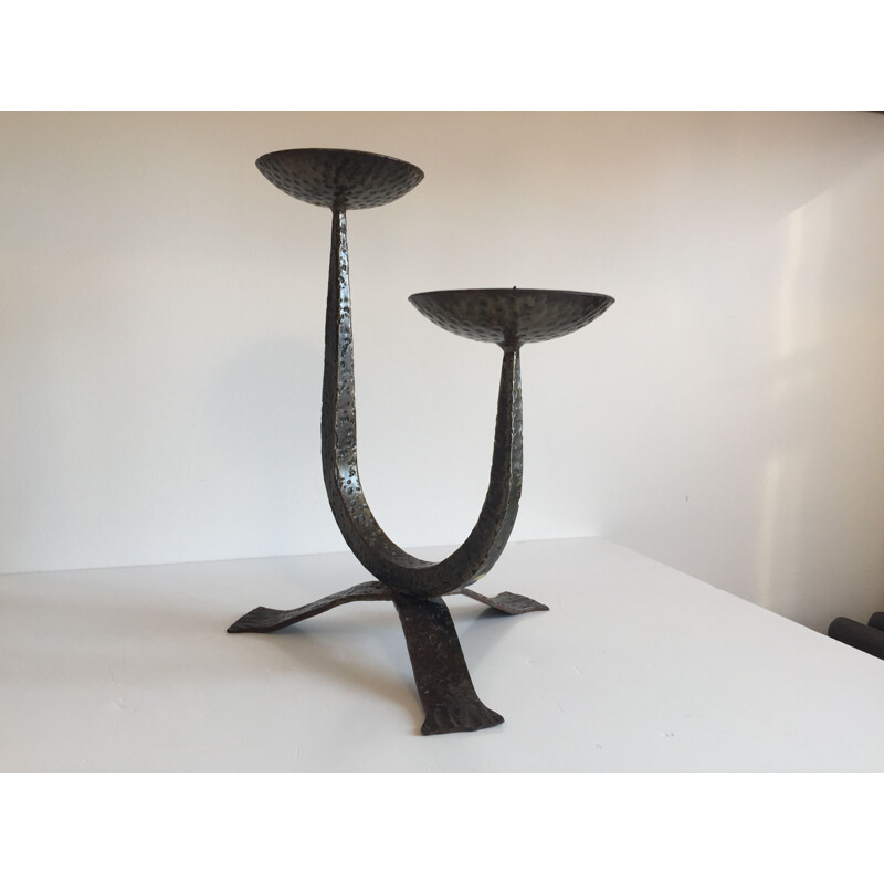 Vintage Brutalist Steel Table Candle Holder